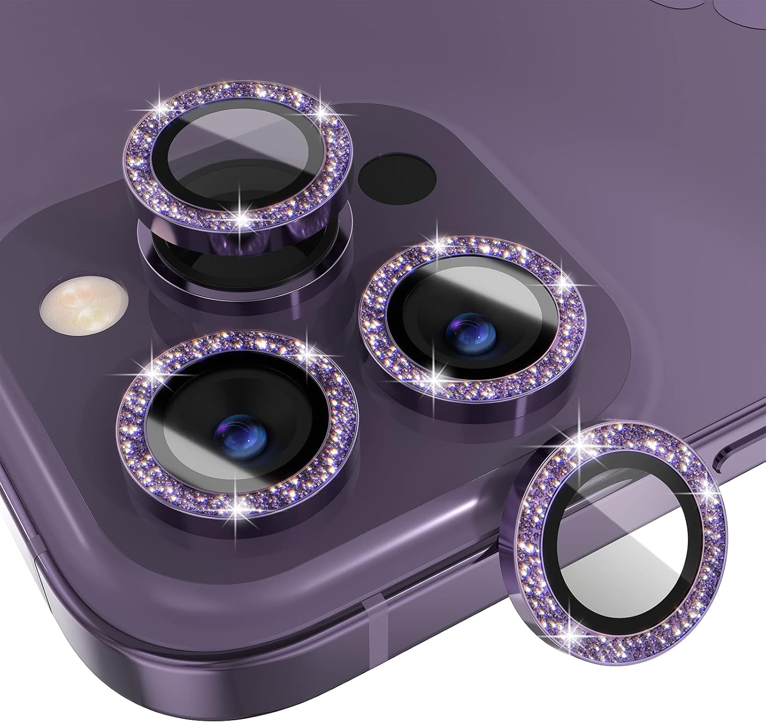 1Set Bling Glitter Purple Came - مراجعة Tempered Glass Screen 9H وسعره