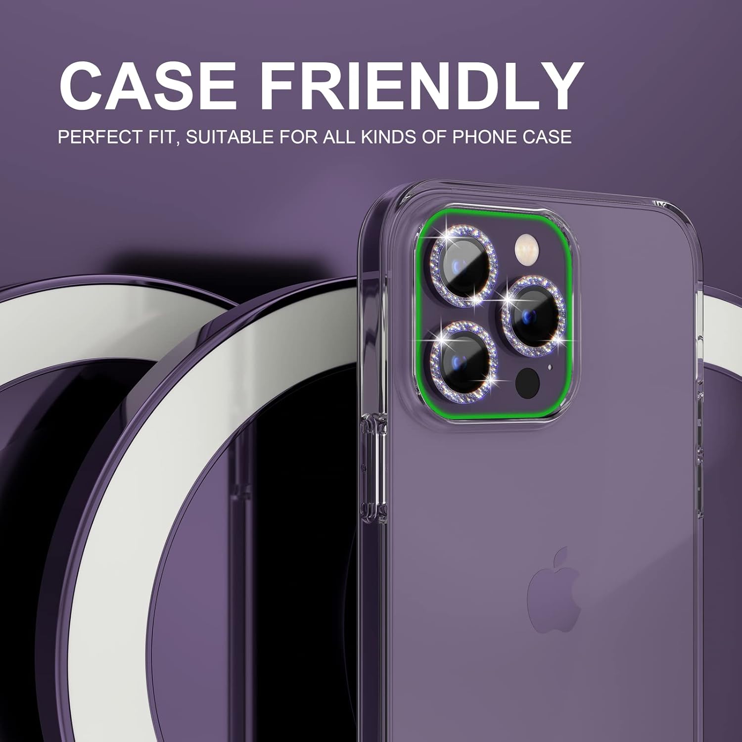 1Set Bling Glitter Purple Came - مراجعة Tempered Glass Screen 9H وسعره