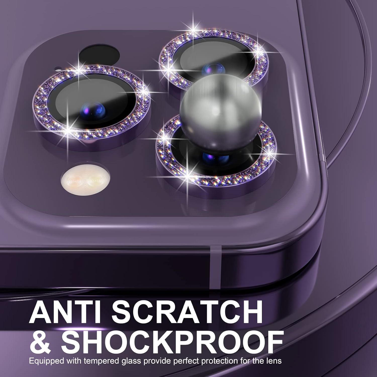 1Set Bling Glitter Purple Came - مراجعة Tempered Glass Screen 9H وسعره